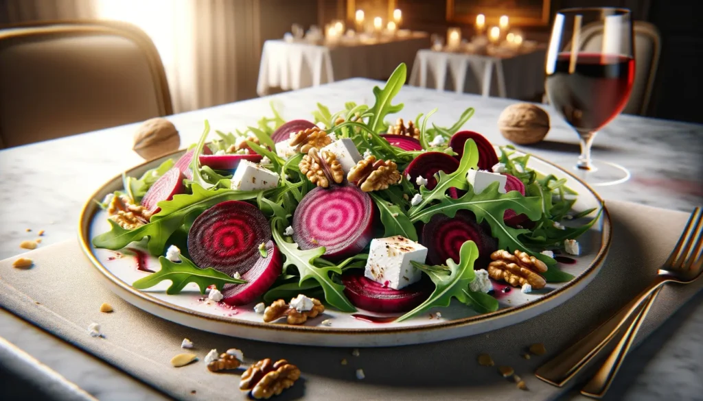 Beet and Goat Cheese Arugula Salad.