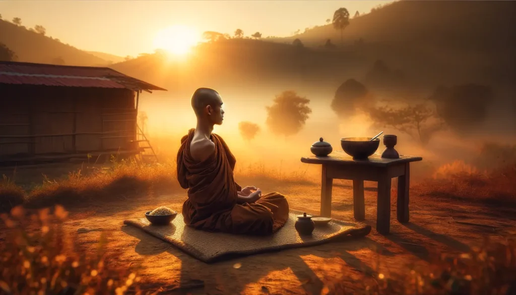 Circadian Rhythm Fasting Monk meditating at sunrise before breakfast